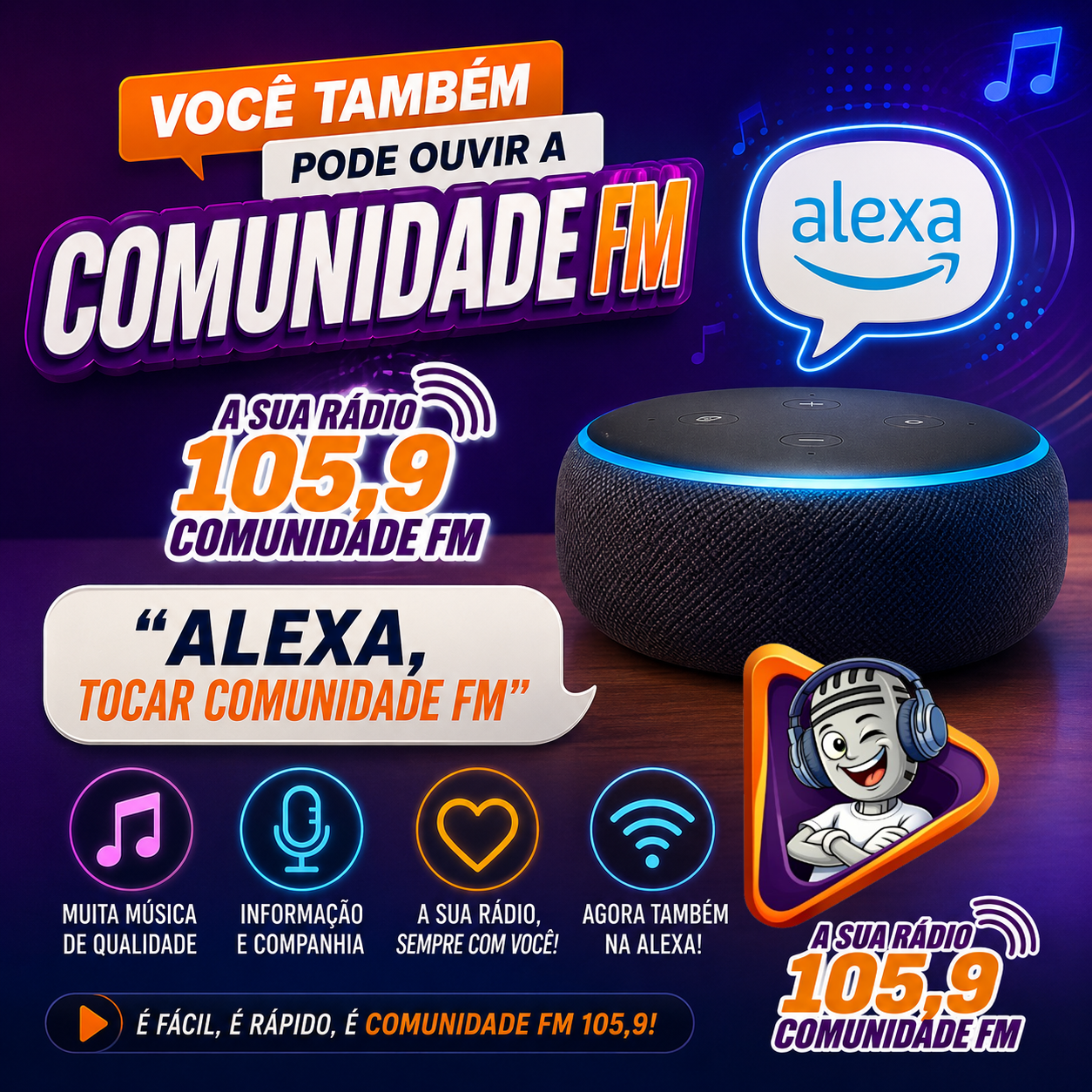 Ouça a Comunidade FM na Alexa.