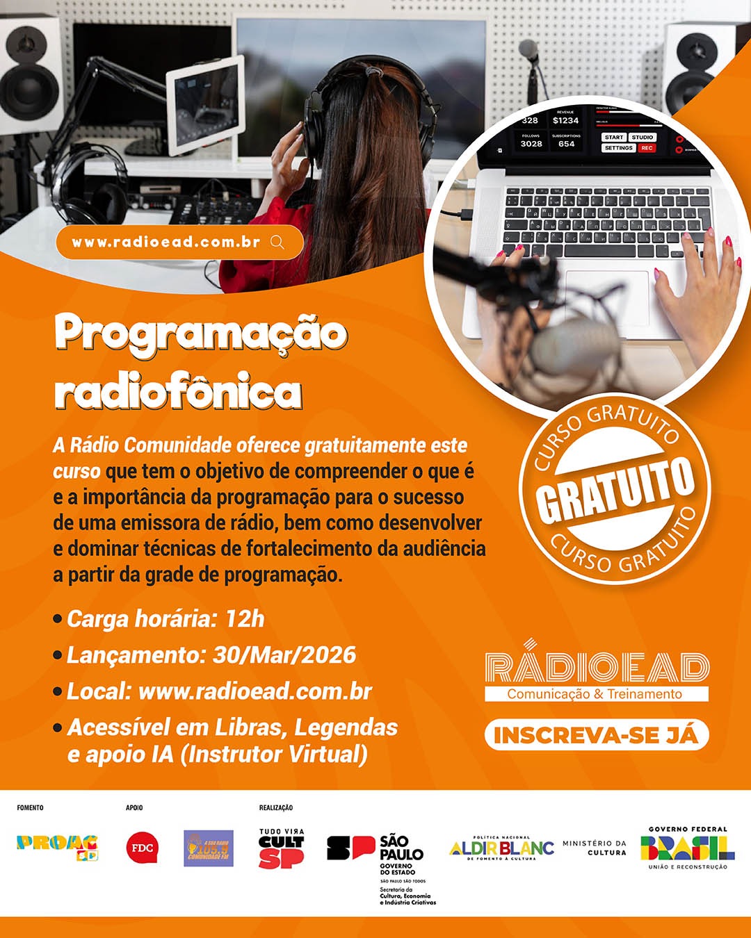 Curso gratuito de radiodifusão oferecido pela rádio Comunidade